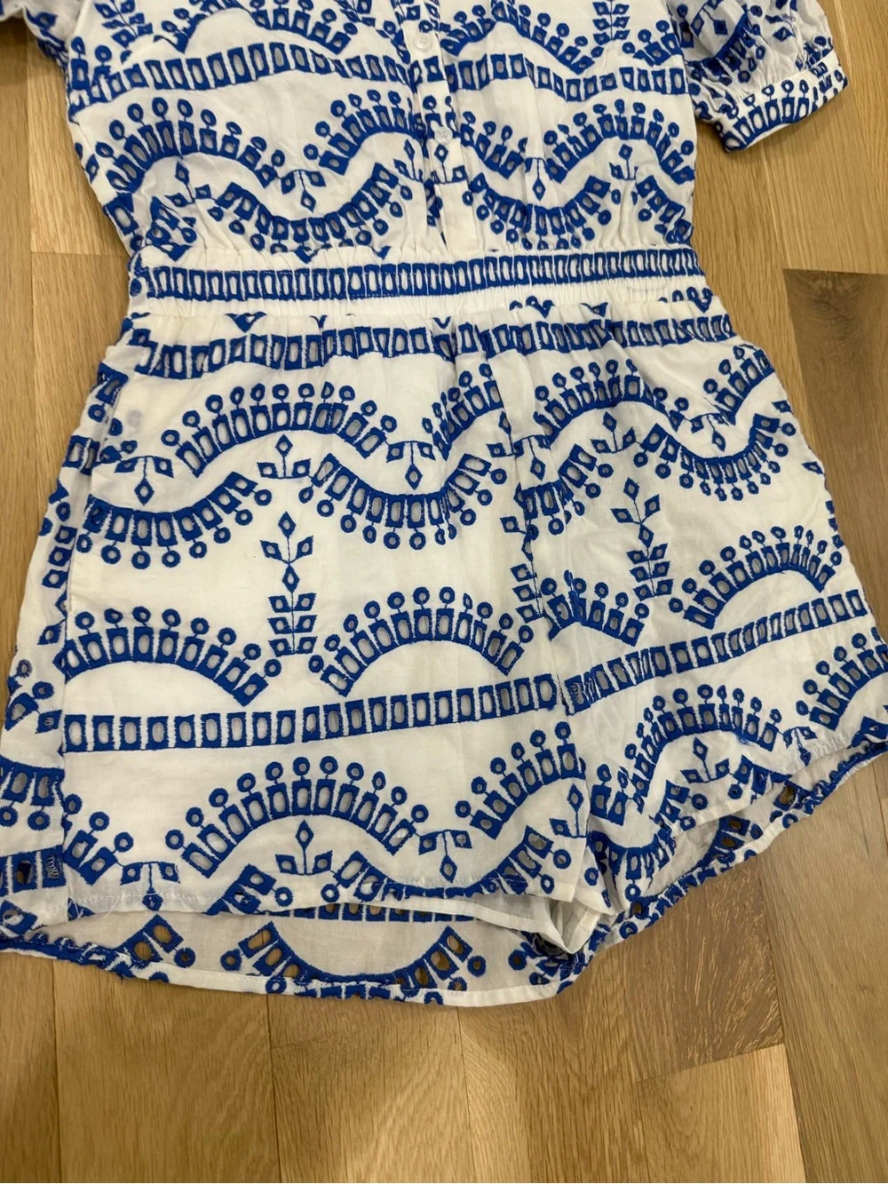 NWT Boutique Blue and White Embroidery Short Sleeve Romper - Picture 5 of 5